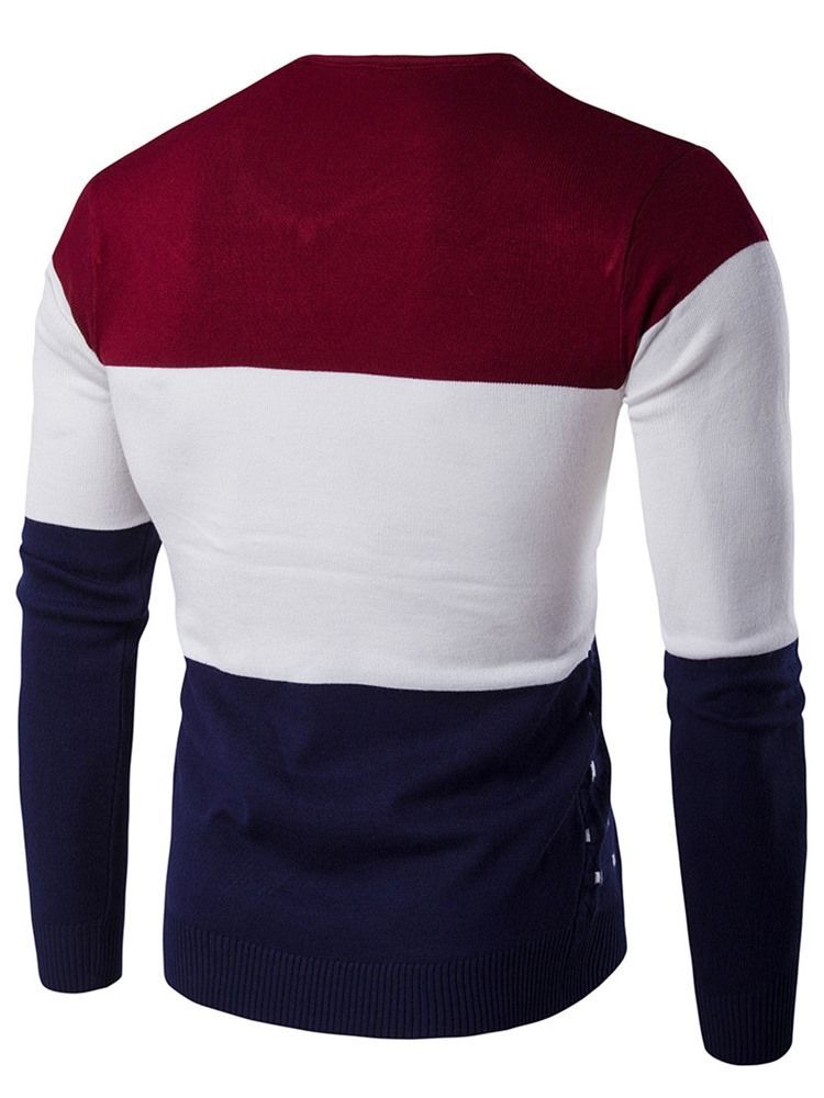 Color Block Ainutlaatuinen V-kaula-aukkoinen Miesten Villapaita