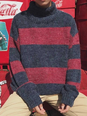 Keskipitkä Värilohko Turtleneck-löysä Korealainen Miesten Pusero