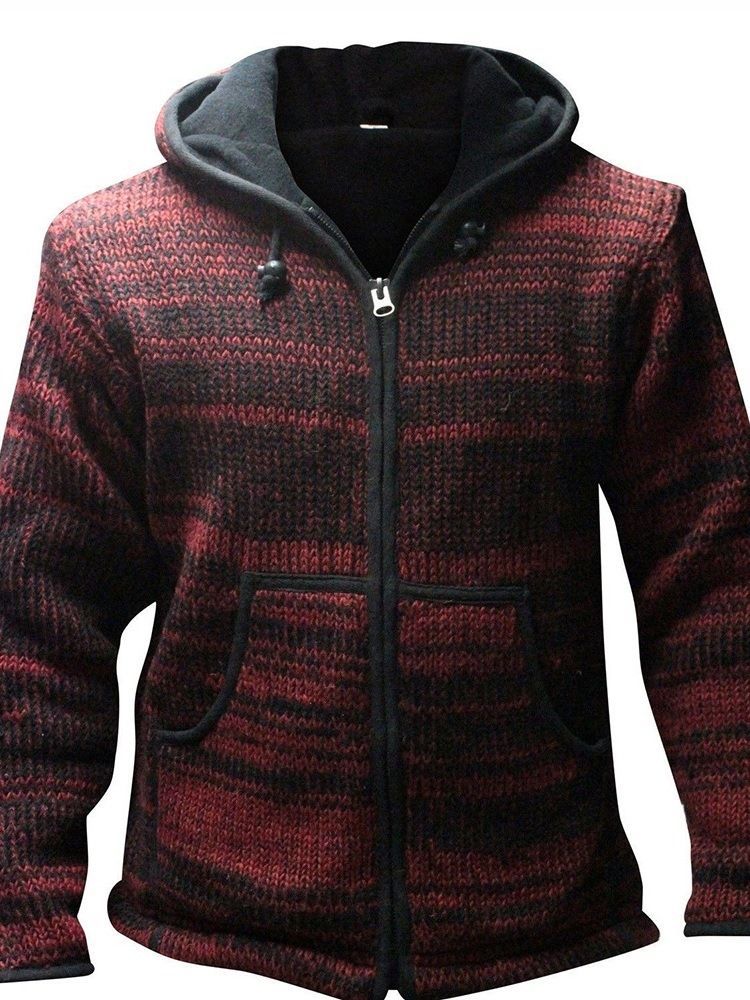 Miesten Vakiovärinen Hupullinen Vintage Löysä Villapaita