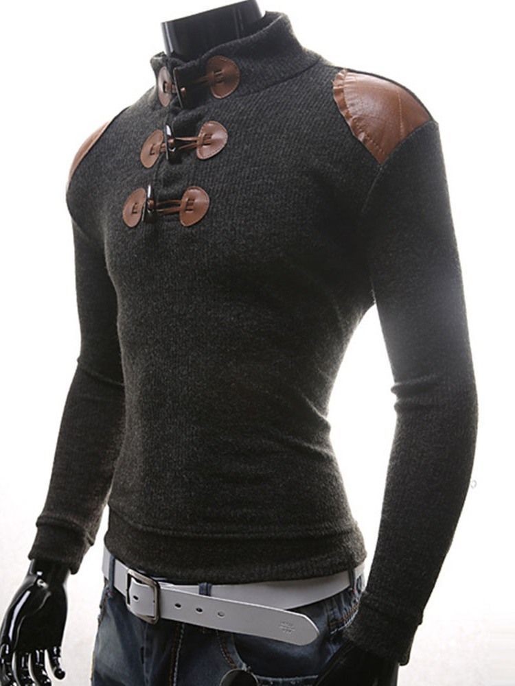 Miesten Vakiovärinen Patchwork Fall Casual -pusero