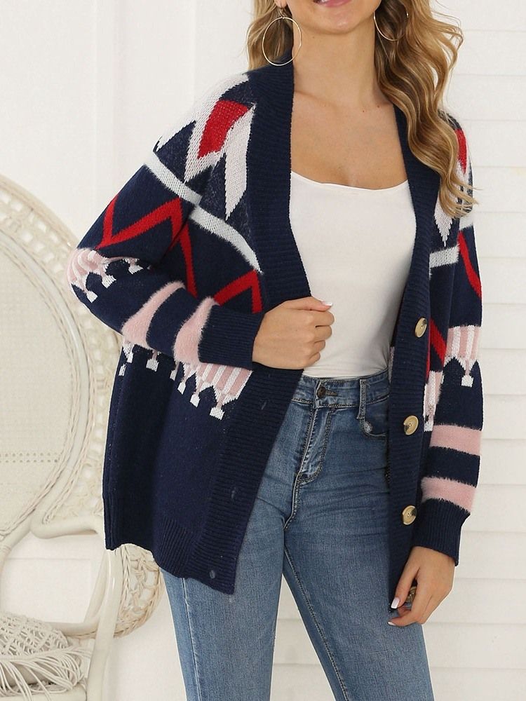 Naisten Regular Patchwork Regular V-neck Loose Cardigan