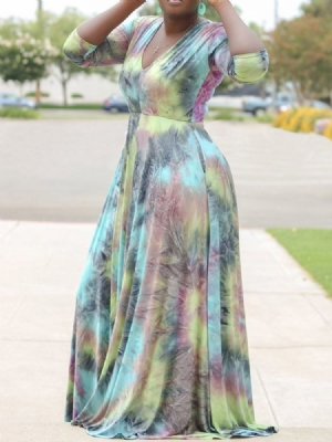 Lattiaa Hipova Tie-dye V-kaula-villapaita Naisten Rento Mekko