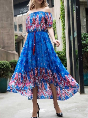 Naisten Bohemian Off Shoulder -nilkka-pituus Printtimekko