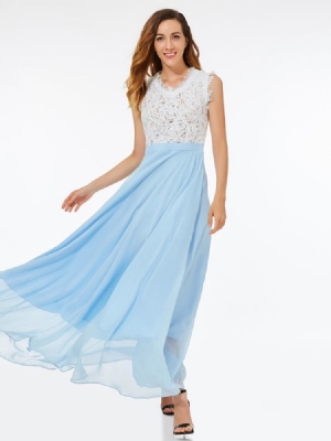 Naisten Lace Mesh Patchwork Expansion Maxi -mekko Häävieraiden Mekko