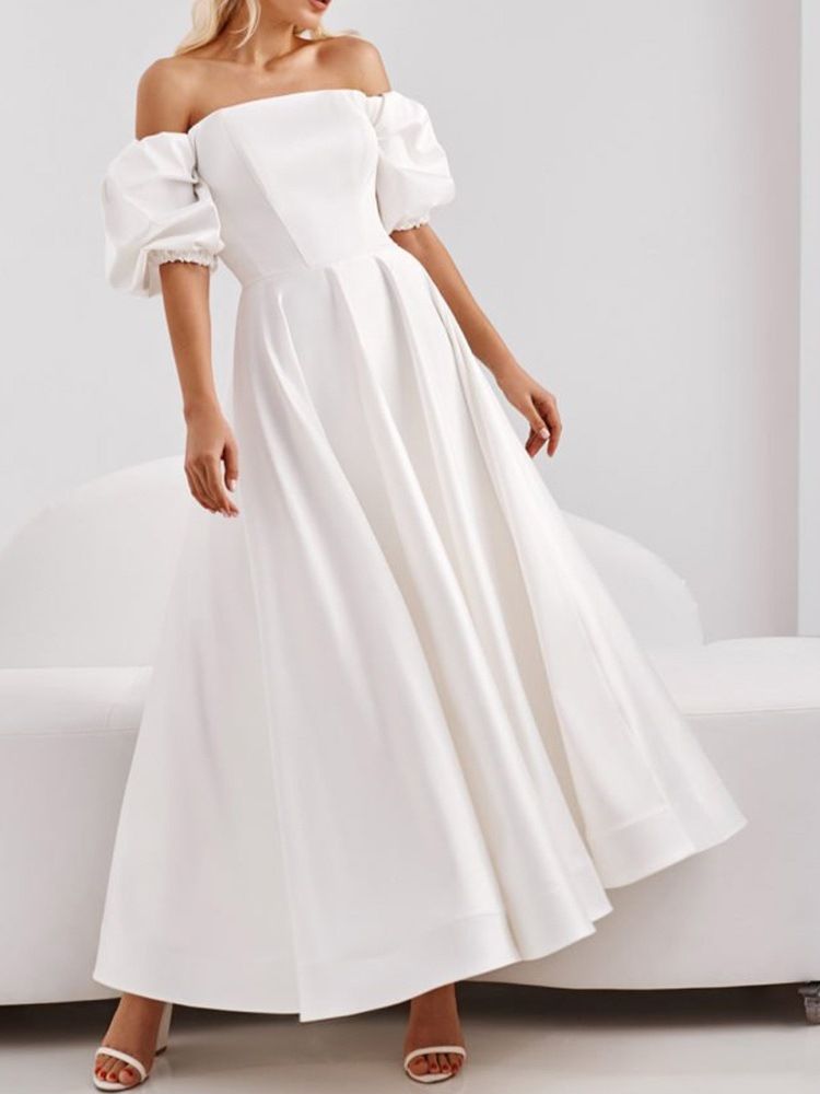 Naisten Lyhythihainen Lattiaa Hipova Pituus Lattiaa Hipova Plain Maxi White Dress