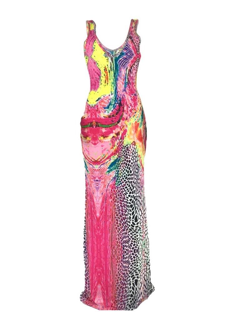 Naisten Painettu Lattiapituinen Hihaton Bodycon-villapaita
