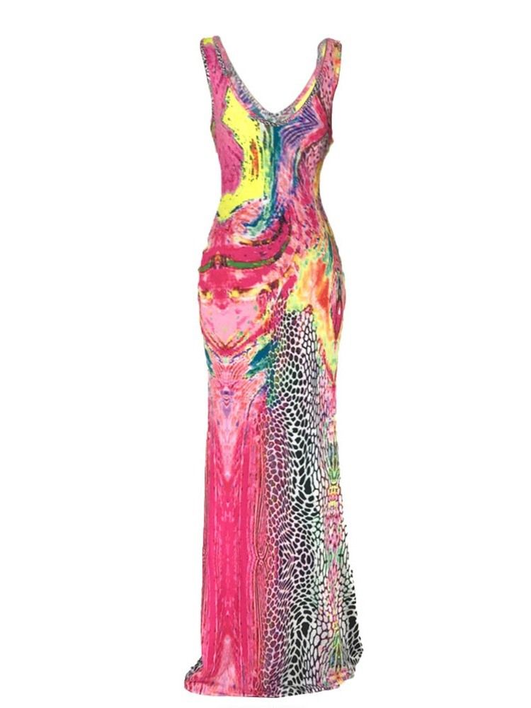 Naisten Painettu Lattiapituinen Hihaton Bodycon-villapaita