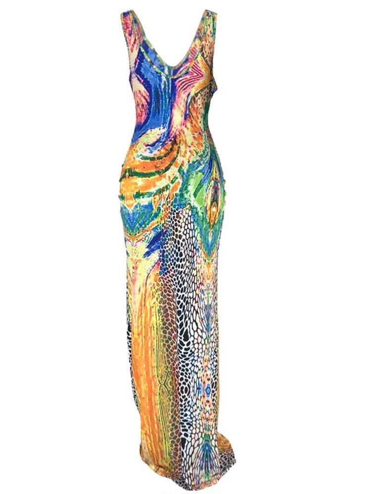 Naisten Painettu Lattiapituinen Hihaton Bodycon-villapaita