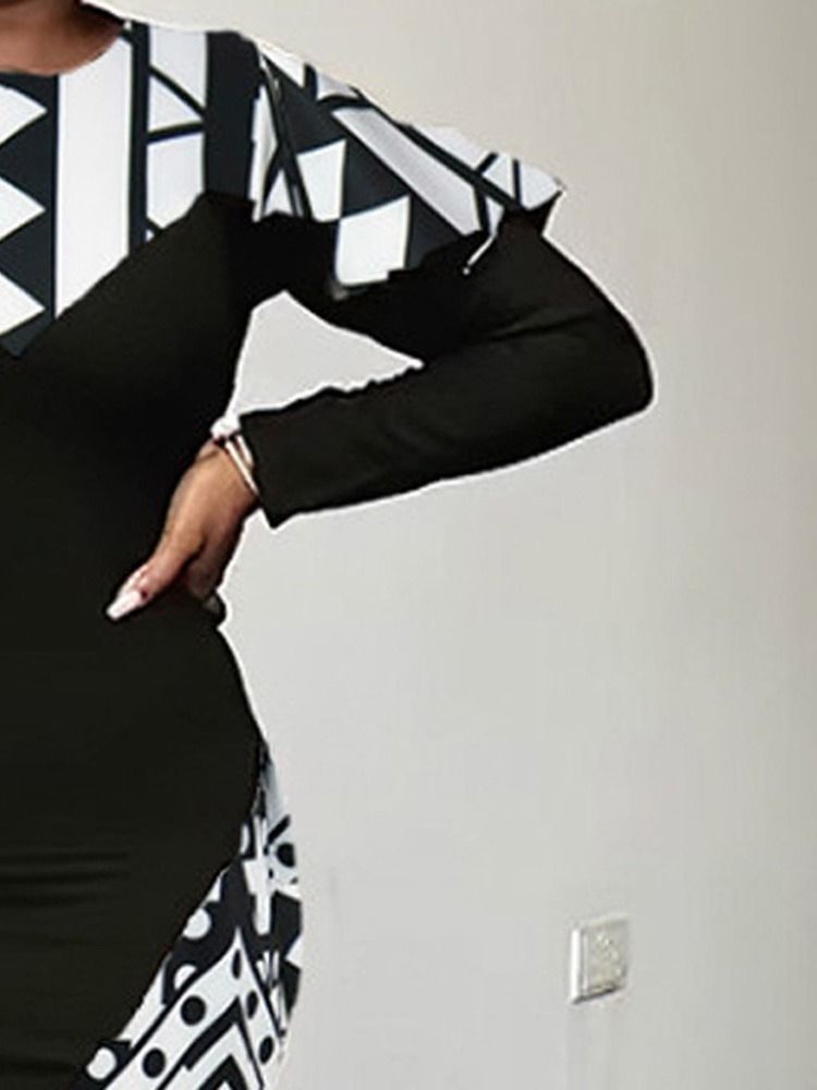 Naisten Pitkähihainen Painettu Lattiaa Hipova Geometrinen Geometrinen Mekko