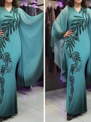 Naisten Pitkähihainen V-kaula-aukkoinen Naisten Bodycon-mekko