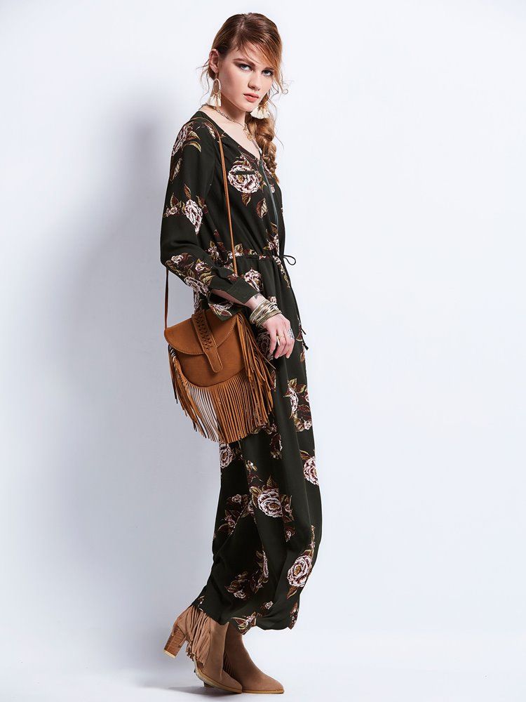 Naisten V-aukkoinen Vetoketjullinen Maxi-mekko
