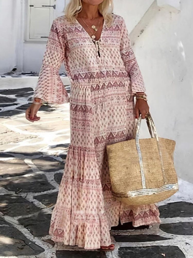 Patchwork Yhdeksän Pisteen Hiha Lattiaa Hipova Bohemian-naisten Mekko