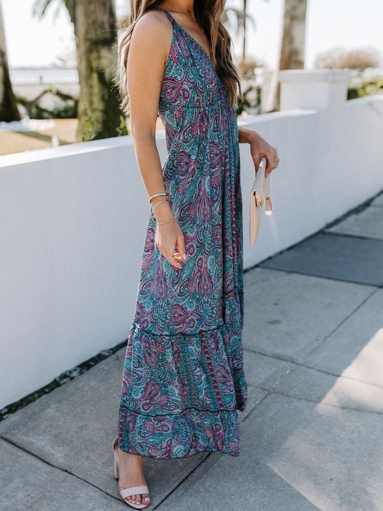 V-kaula-aukko Nilkka-pituus Print Office Lady Pullover Dress Floral Maxi Dress Beach Dresses Naisten