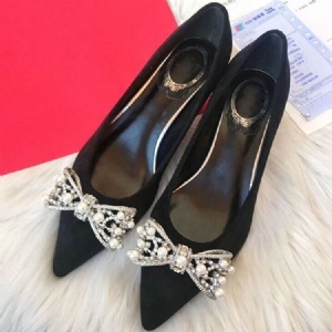 Bowknot-helmet Slip-on-pointed Toe Chunky Heel Naisten Avokkaat