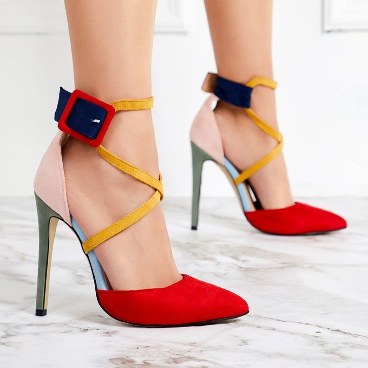Faux Mokkanahka Color Block Piikkikorko Teräväkärkiset Naisten Avokkaat