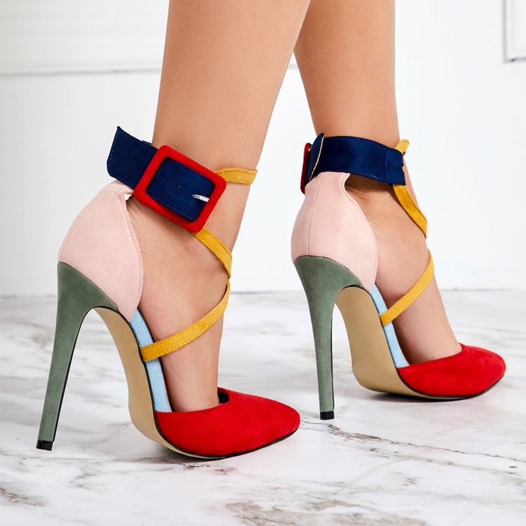 Faux Mokkanahka Color Block Piikkikorko Teräväkärkiset Naisten Avokkaat