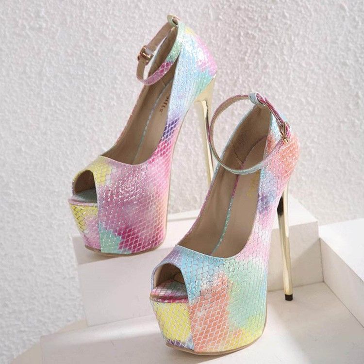 Peep Toe Buckle Stiletto Heel 16cm Thin Naisten Kengät