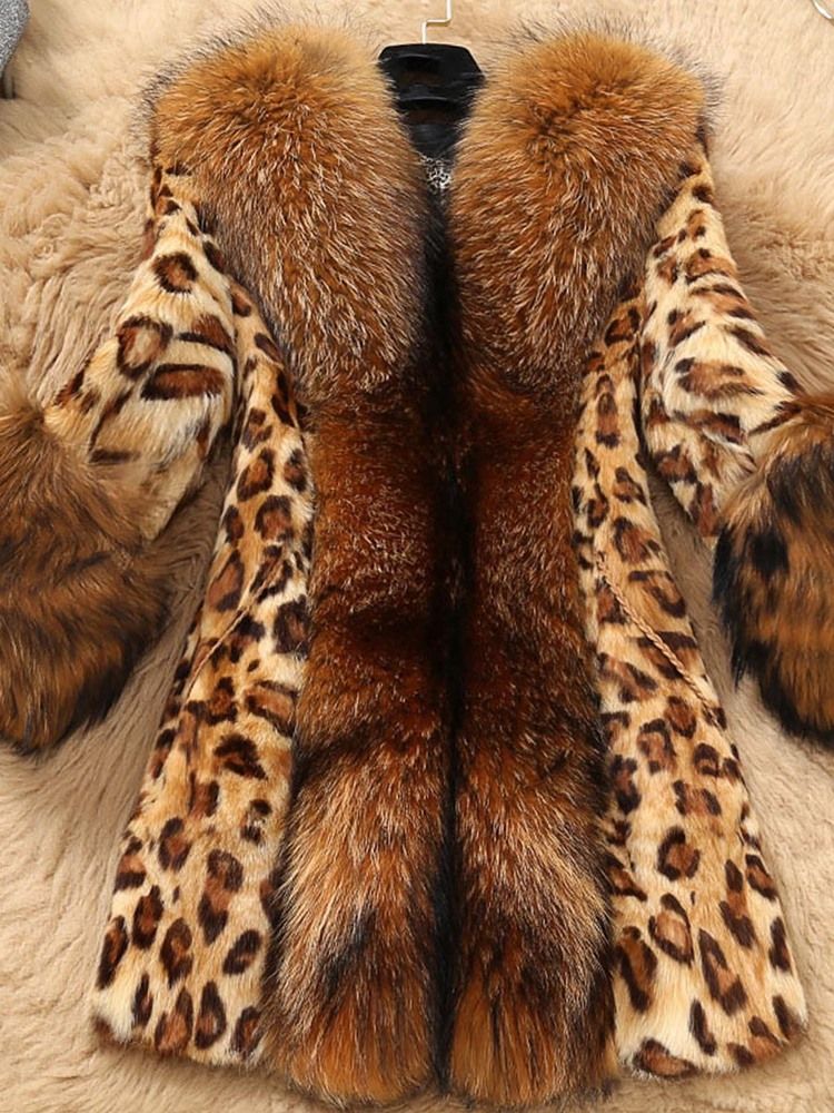 Naisten Ohut Patchwork Leopard Faux -takki