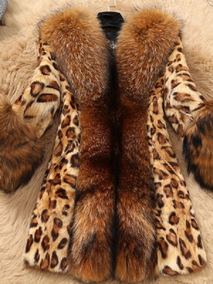 Naisten Ohut Patchwork Leopard Faux -takki