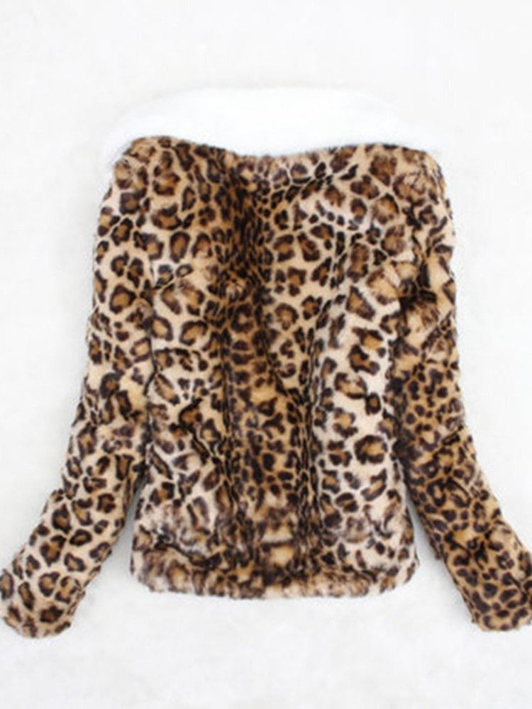 Standardi Leopard-ohut Paksu Naisten Tekoturkistakki