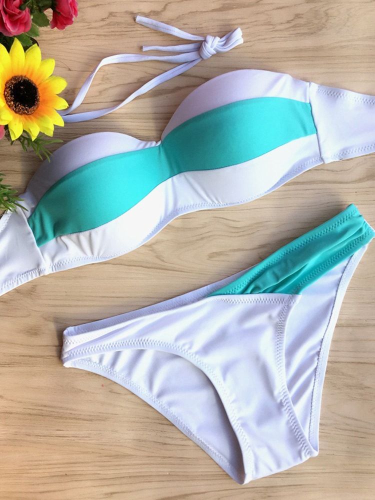 Naisten Fresh Color Block Olkaimeton Bikinisetti (lähetä Hihnat)