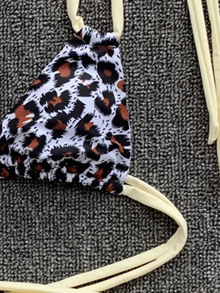 Naisten Patchwork Lace-up Leopard Seksikäs Uimapuku
