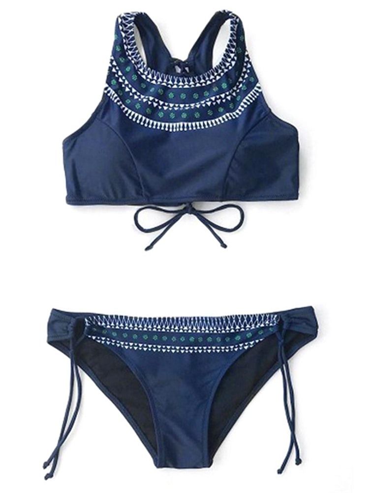 Naisten Siniset Kukka-nauhalliset 2 Kpl Bikini-uimapuvut