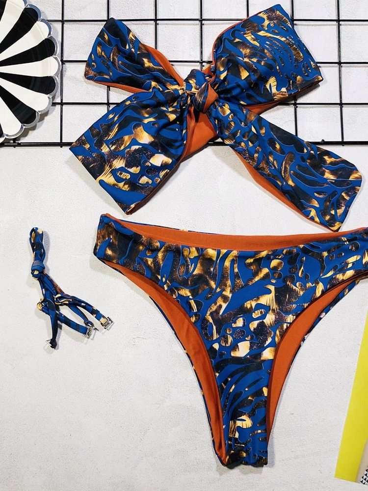 Naisten Väripaletti Tankini Set Print Bowknot Sexy Bikini