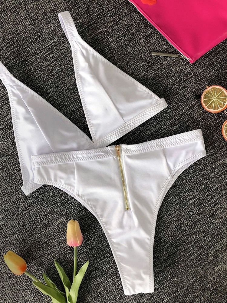 Naisten Yksivärinen Vetoketjullinen Bikinisetti Uimapuvut