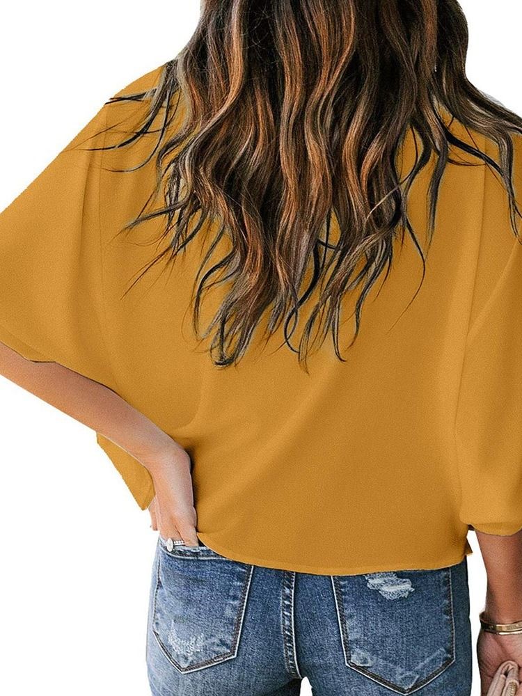 Flare Sleeve V-kaula-aukko Yksivärinen 3/4-hihainen Naisten Vakiopusero