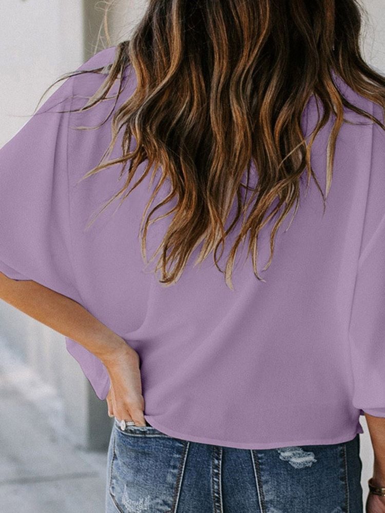 Flare Sleeve V-kaula-aukko Yksivärinen 3/4-hihainen Naisten Vakiopusero