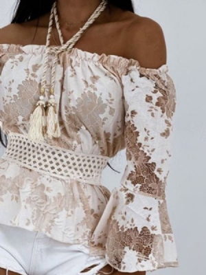 Hollow Flare Sleeve Off Shoulder -suuri Pitkähihainen Naisten Pusero