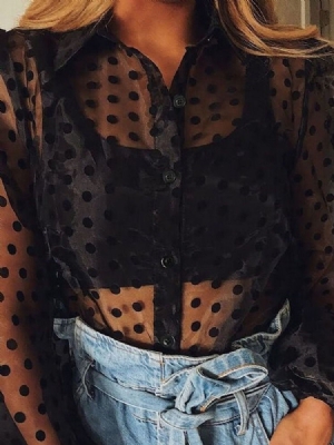 Lyhtyhihan Käänne Polka Dots Naisten Pitkähihainen Vakiopusero