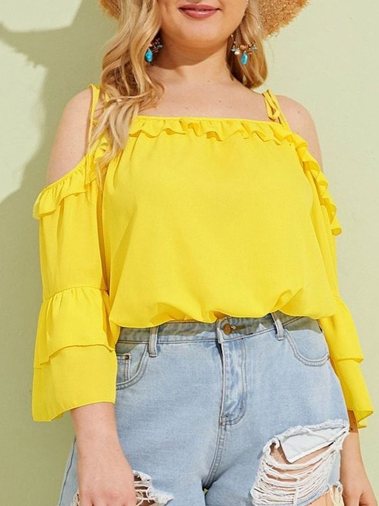Patchwork Flare Sleeve Normaali Yhdeksän Pisteen Hiha Naisten Pusero Plus-koko