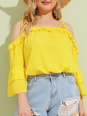 Patchwork Flare Sleeve Normaali Yhdeksän Pisteen Hiha Naisten Pusero Plus-koko