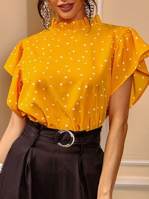 Print Polka Dots Ruffle Sleeve -lyhythihainen Naisten Pusero