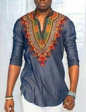 Afrikkalainen Muoti Dashiki Print Color Block V-kaula-aukkoinen Miesten T-paita