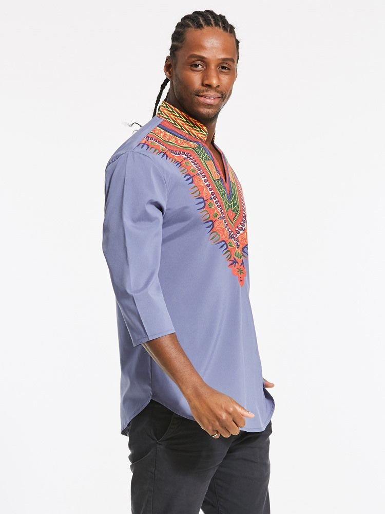 Afrikkalainen Muoti Dashiki Print Color Block V-kaula-aukkoinen Miesten T-paita