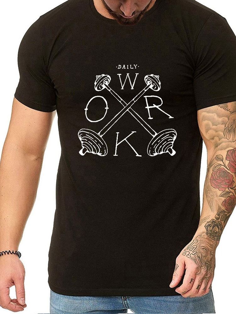 Letter Print Pyöreä Kaula-aukko Casual Slim Pullover T-paita