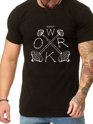 Letter Print Pyöreä Kaula-aukko Casual Slim Pullover T-paita