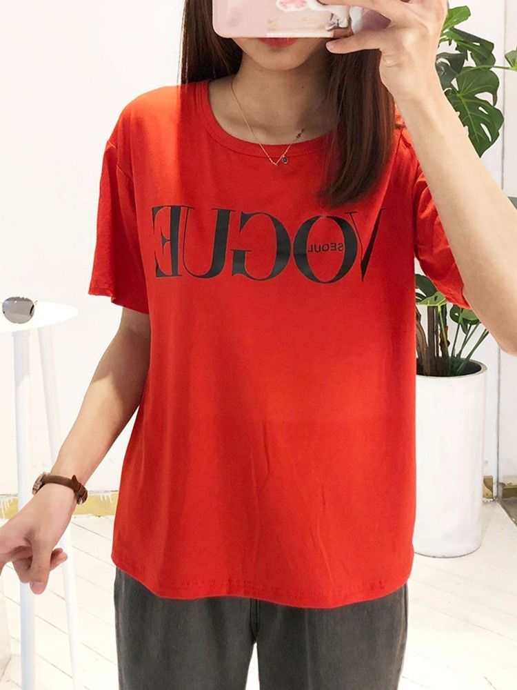 Letter Round Neck Standard Naisten T-paita