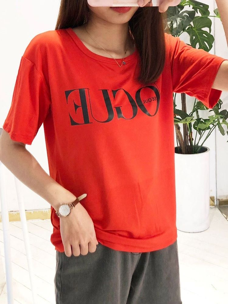 Letter Round Neck Standard Naisten T-paita
