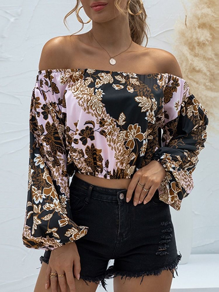 Off Shoulder Pitkähihainen Kukkainen Vintage T-paita