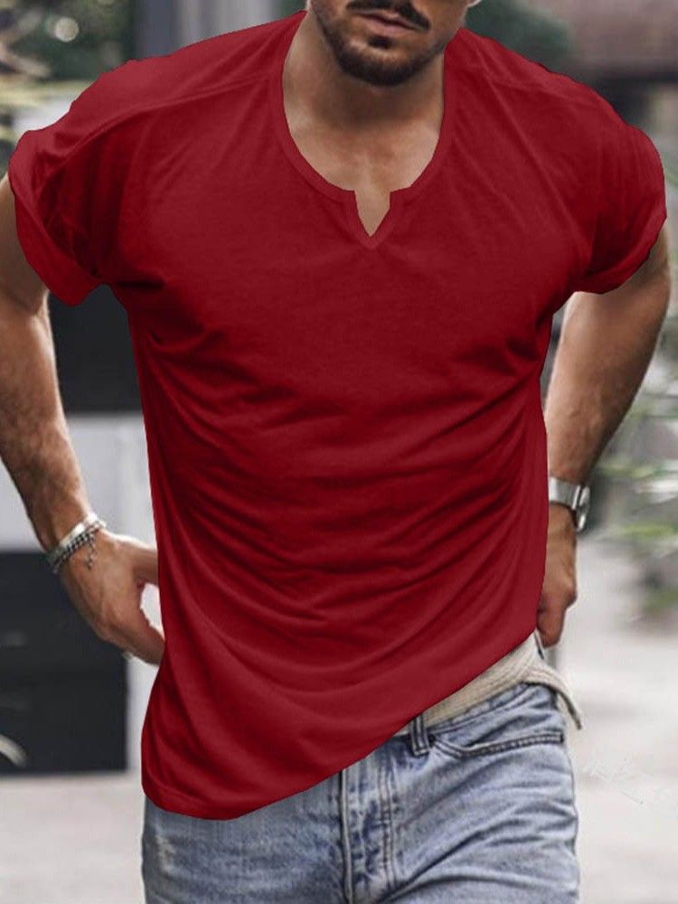 Plain Round Neck Casual Slim Pullover T-paita