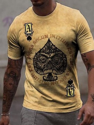 Poker Print Round Neck Casual Pullover Miesten T-paita