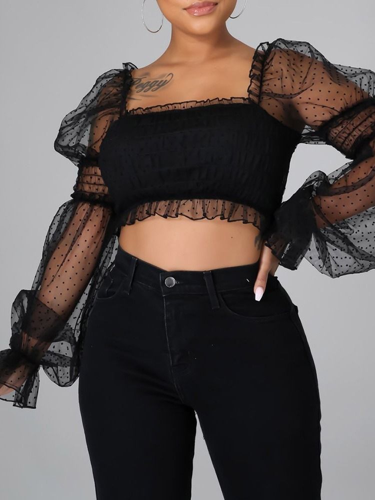 Polka Dots Short Off Shoulder Seksikäs Naisten T-paita
