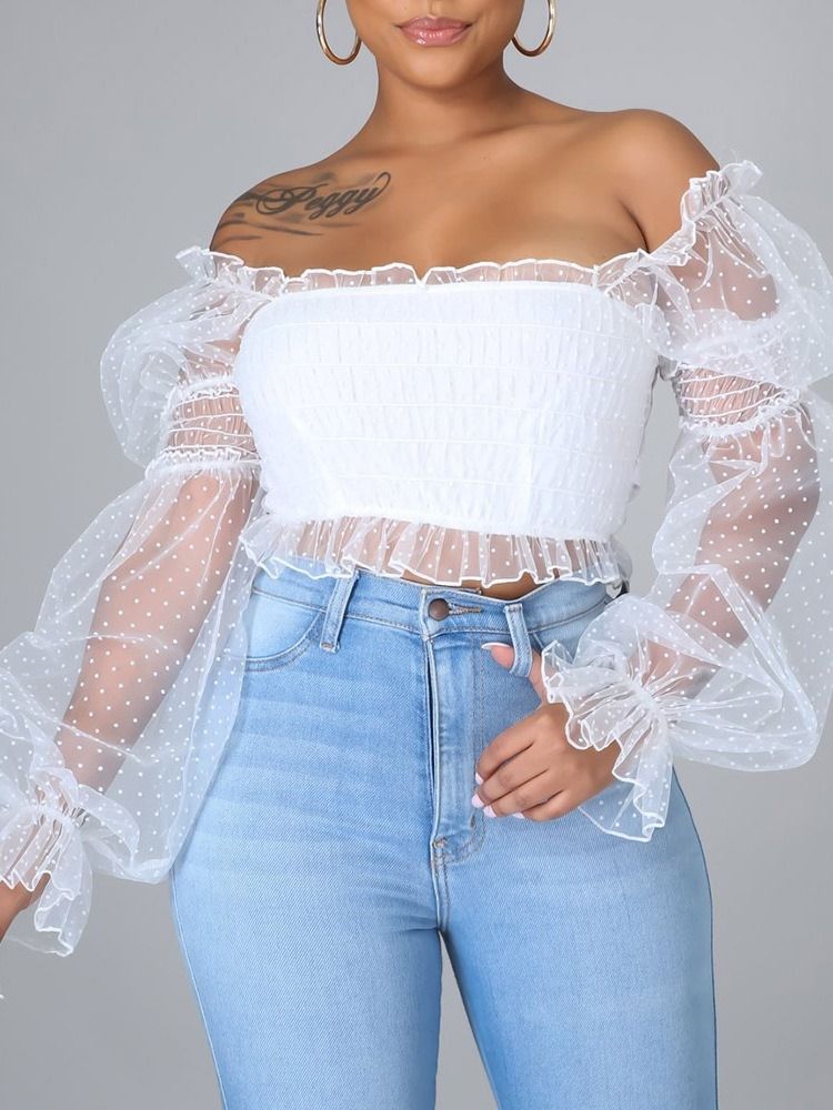 Polka Dots Short Off Shoulder Seksikäs Naisten T-paita