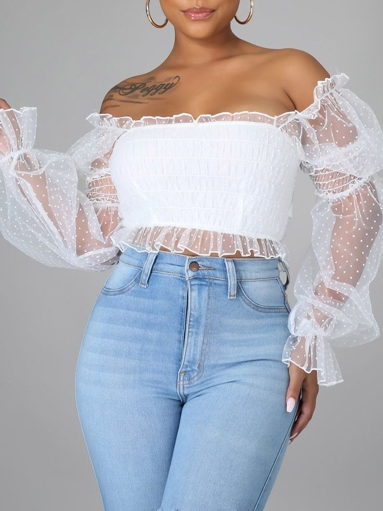 Polka Dots Short Off Shoulder Seksikäs Naisten T-paita