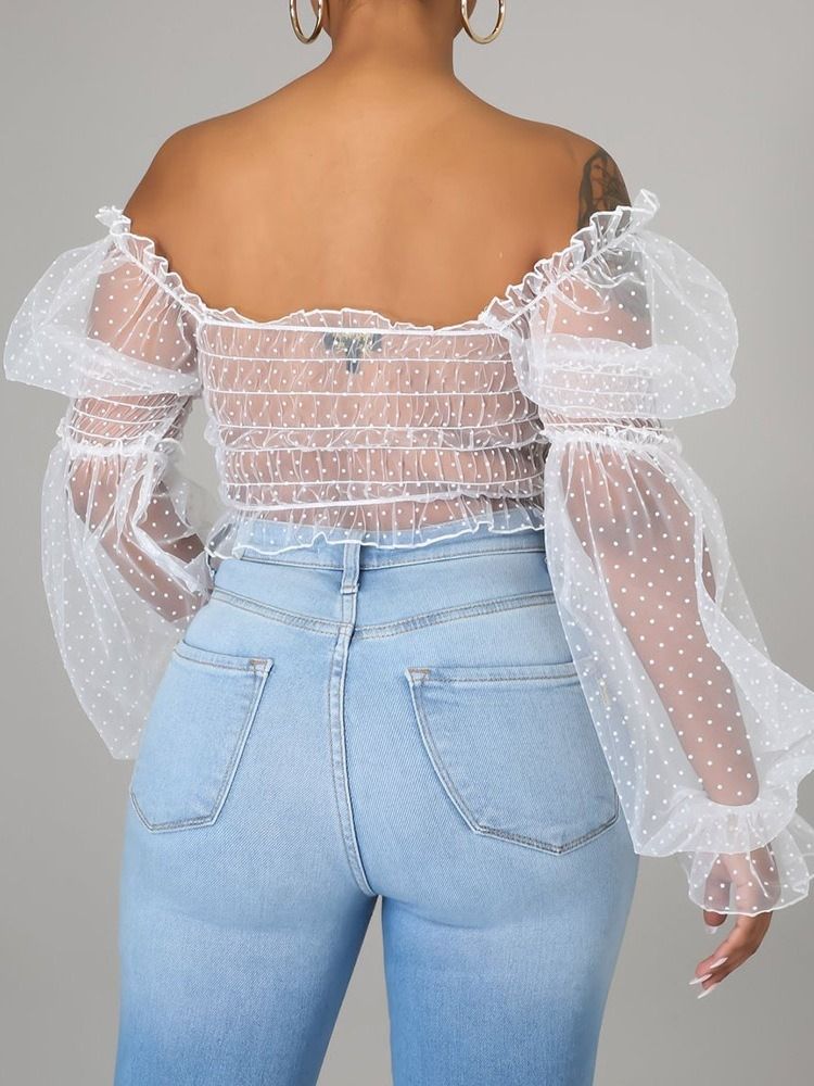 Polka Dots Short Off Shoulder Seksikäs Naisten T-paita