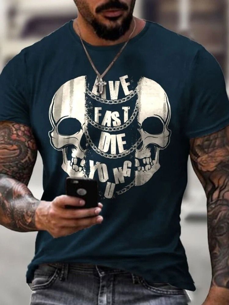 Skull Print Casual Skull Lyhythihainen Miesten T-paita